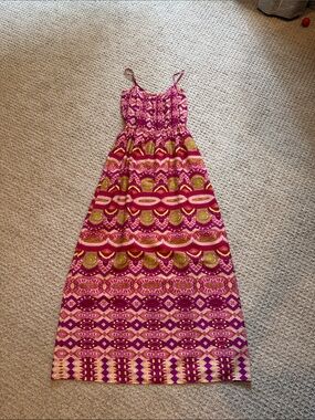 Collective Concepts Fuchsia Pink & Olive Green Printed Maxi Dress